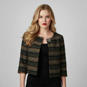 H&M Vintage Wool Lagenlook Chunky One Button Multi Color Jacket Sweater Shrug 6